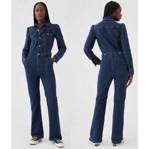 GAP Dark Blue Denim Flare Jumpsuit
